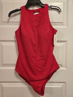 Spanx Pique High Neck Shaping One Piece Swimsuit Red Size L